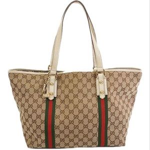 Gucci Bag Sherry Women's Beige Gg Canvas Tote vintage